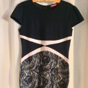 Dress, Miusol, Bodycon, XL, Black & Beige with lace, knee length, cap sleeves